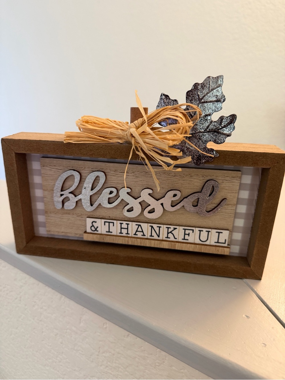 Blessed & Thankful Wooden Table Sign - 9.5 x 5